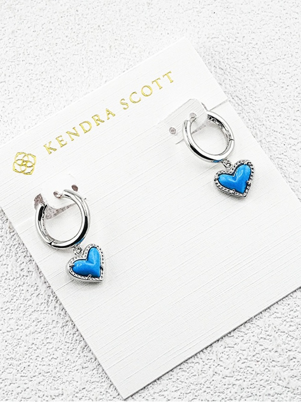 Kendra Scott Silver Hoops with Bright Blue Heart Charms